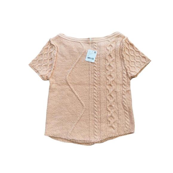 Free People Baby Cable Knit Peach Bohemian Knit Crew Neck Cotton Blend Sz Medium - Picture 6 of 6